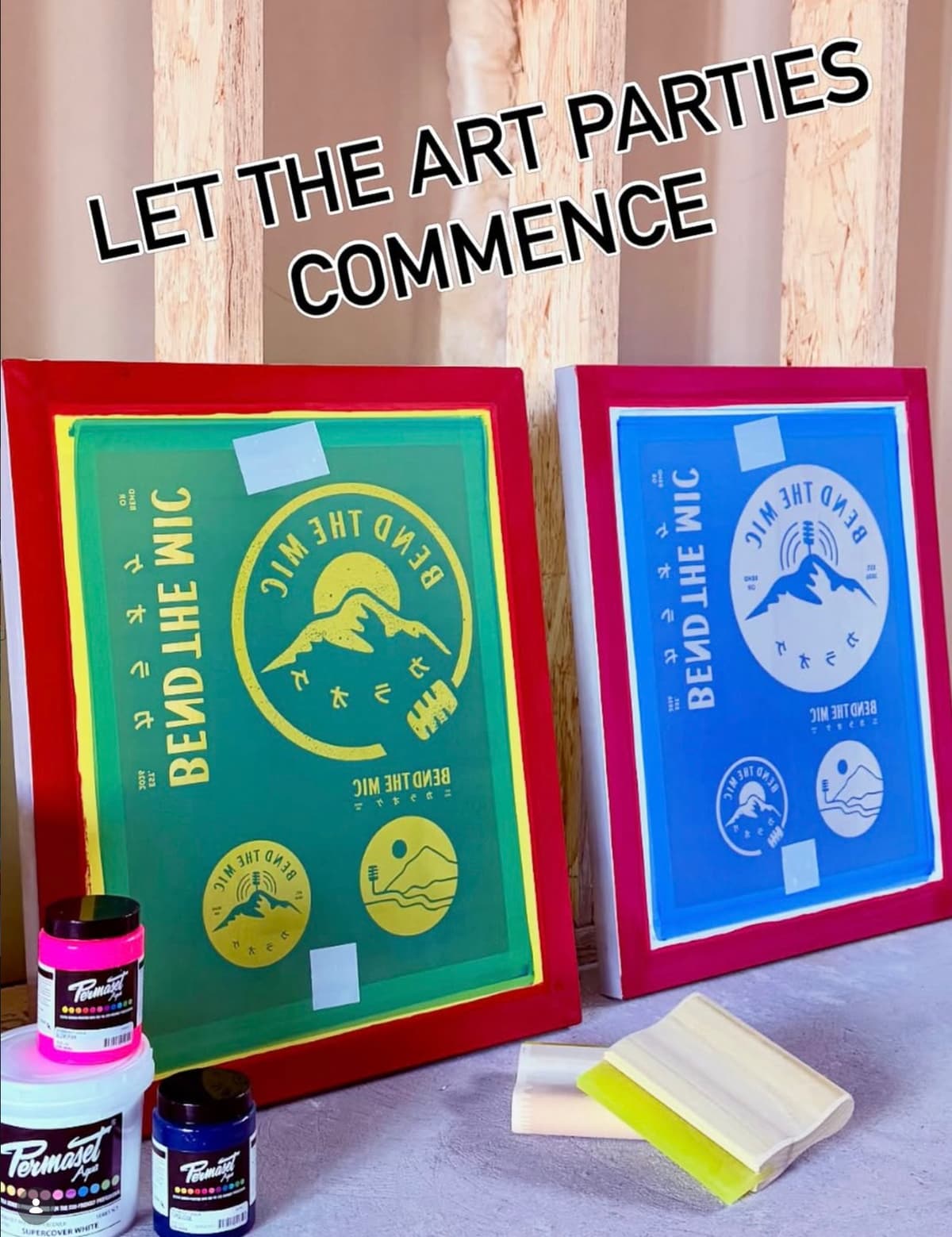 Screen printing Bend The Mic logos